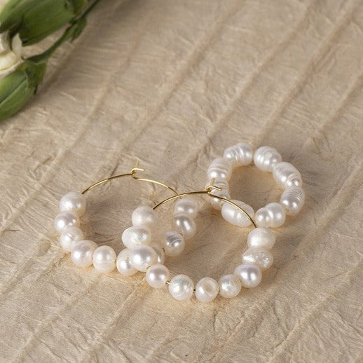 Natural pearl hoop ring and earring set