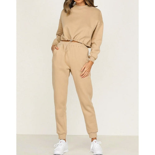 long sleeve crop top and long pants two-piece set
