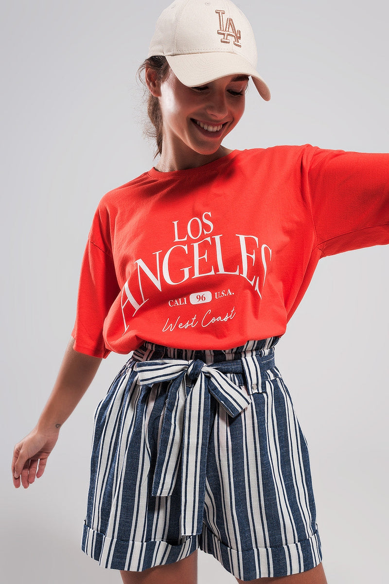 Los Angeles Slogan T Shirt in Red