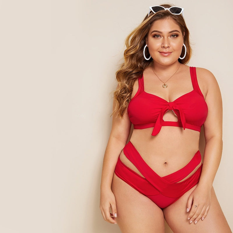 Queen Plus Collection Red Knot Front Cut Out Bikini Set