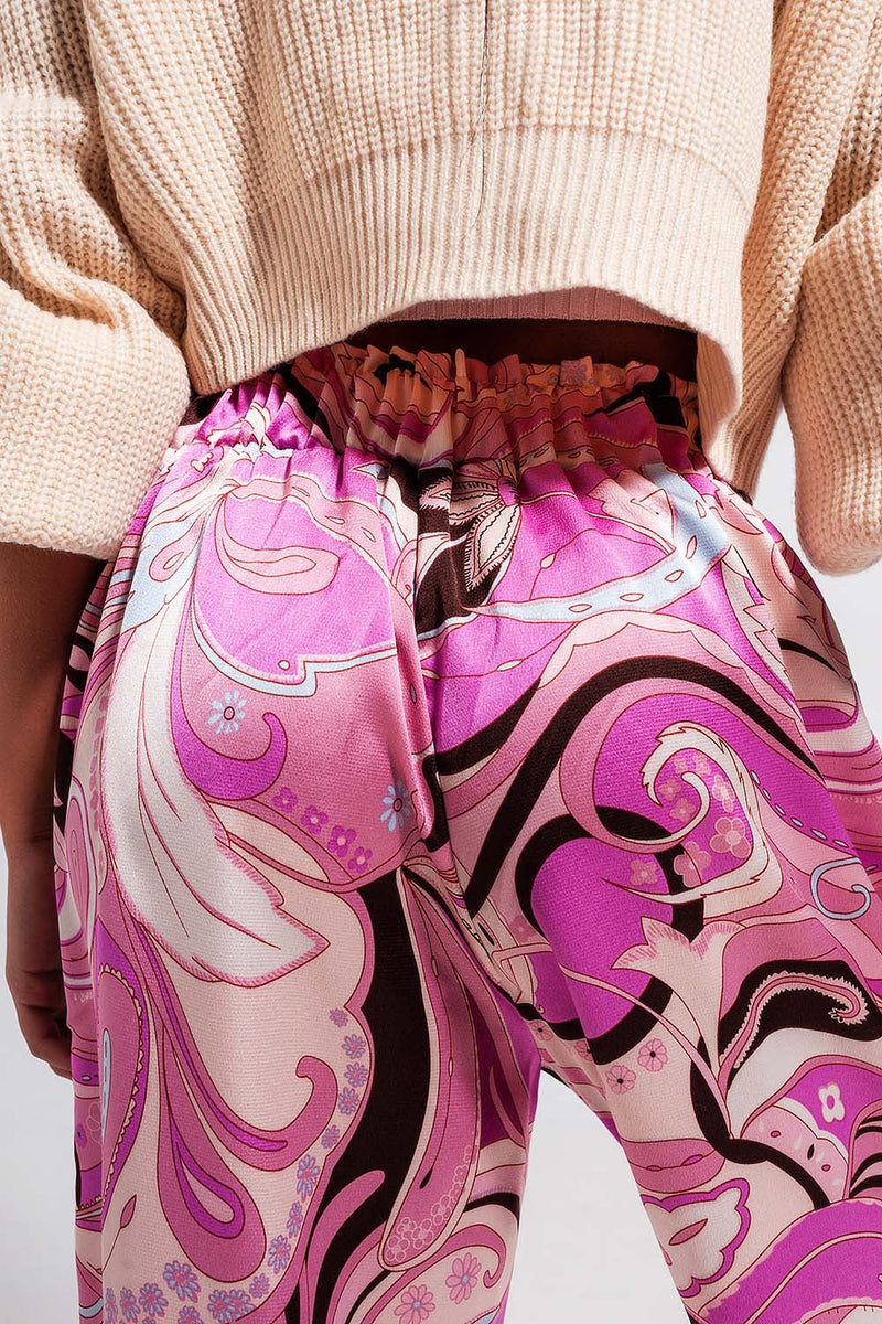Wide Leg Pants With Belt in Pink