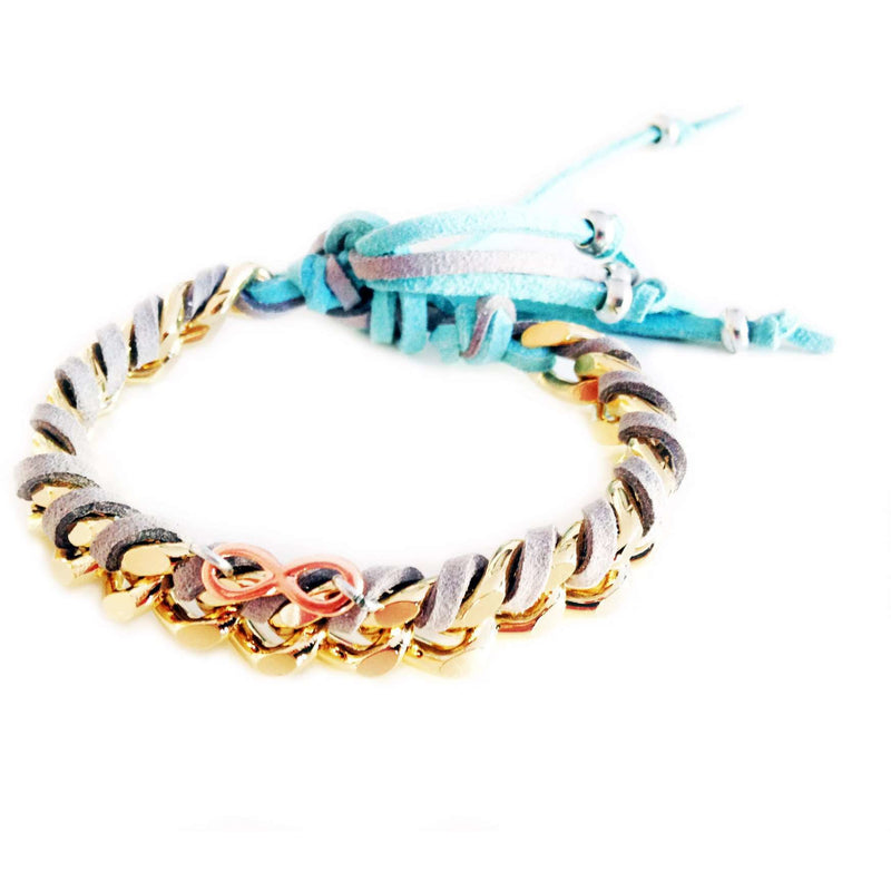 Italian Friendship bracelet with gold chains, colorful suede ribbons