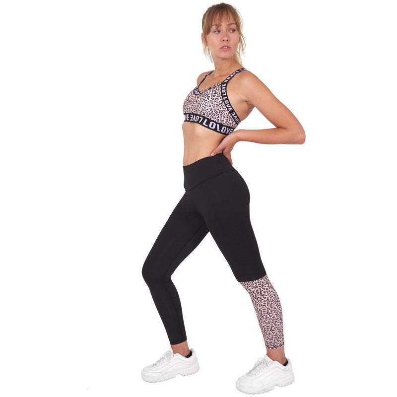 Jordena Leggings & Sports Bra Set - Black & Leopard Print