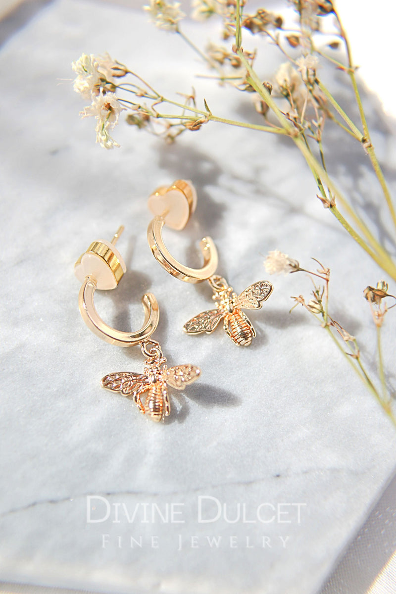 24 Karats Gold Bee Hoop Earrings