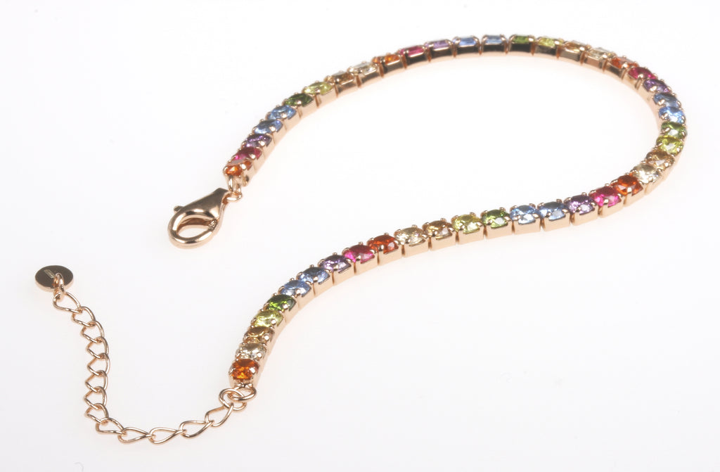 Tennis Bracelet with Rainbow Zirconia Stones