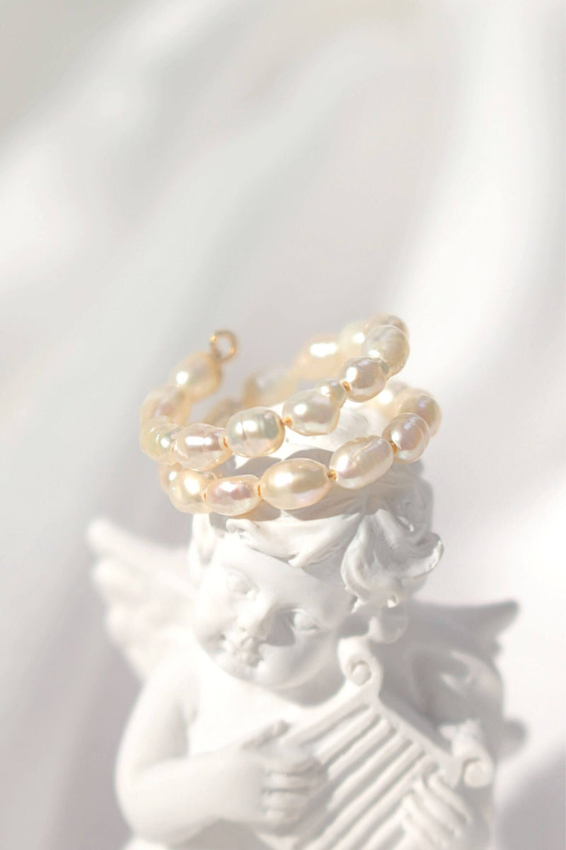 18 Karat Freshwater Pearls Spiral Adjustable Ring