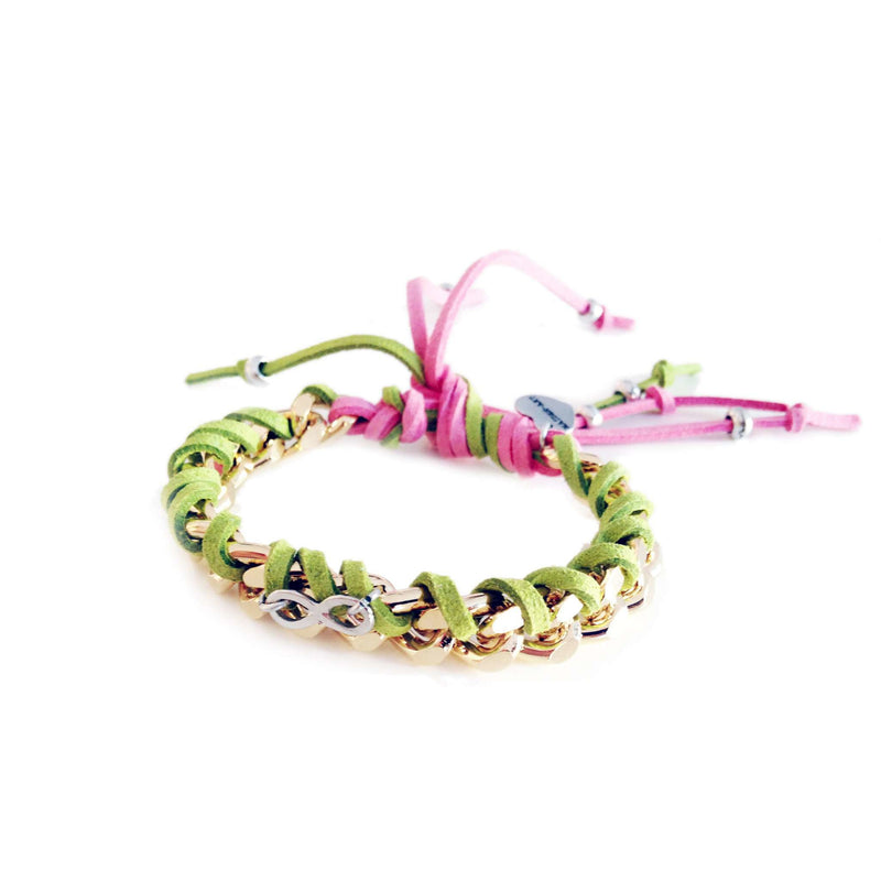 Italian Friendship bracelet with gold chains, colorful suede ribbons