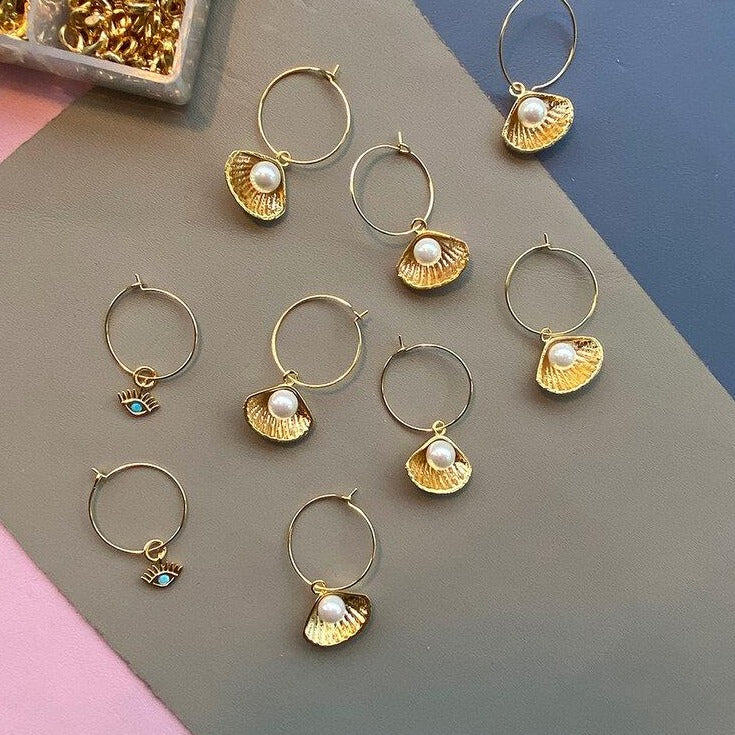 Golden Pearl Clamshell Earrings
