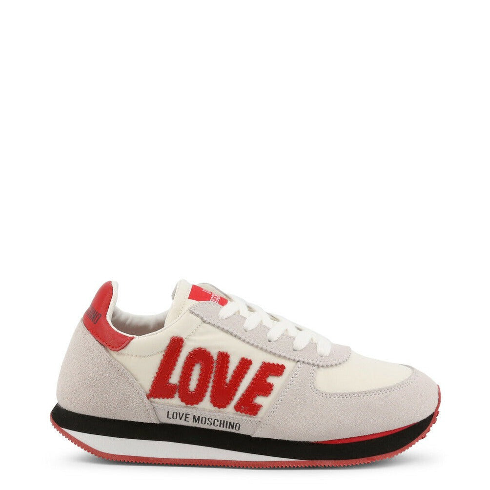 White Red Suede Sneakers Love Moschino