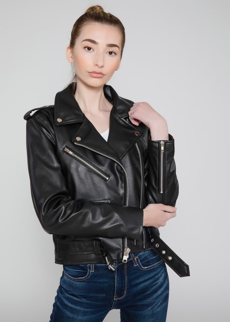 Women's Vegan Moto Style Faux Leather Jacket
