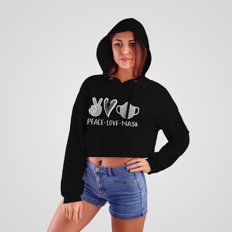 Peace Love Mask Cropped Hoodie