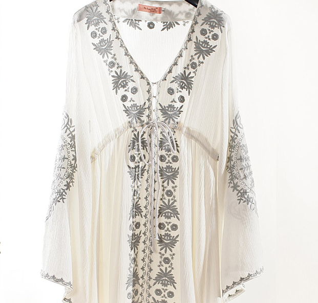 Long sleeve V-neck embroidered dress