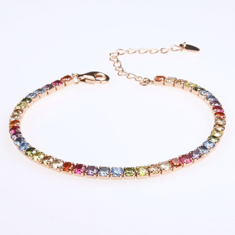 Tennis Bracelet with Rainbow Zirconia Stones