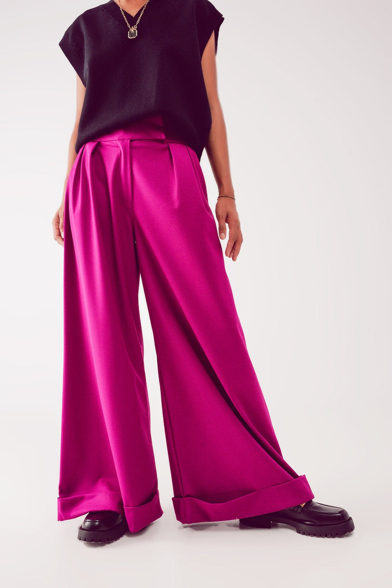 Pleated Wide Leg Pants in Fuchsia