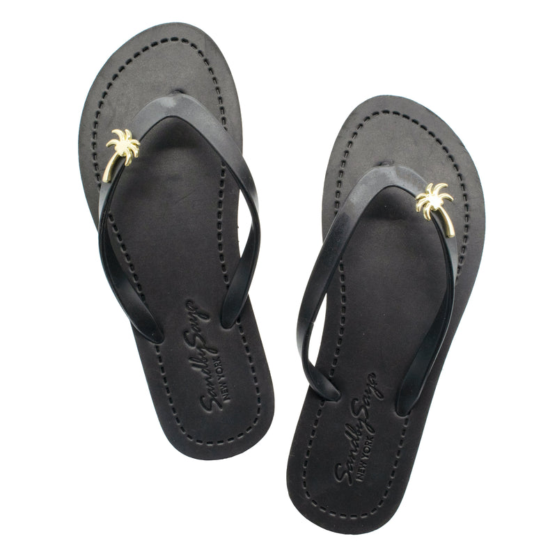 Gold Palm Tree - Studs Flat Flip Flops Sandals