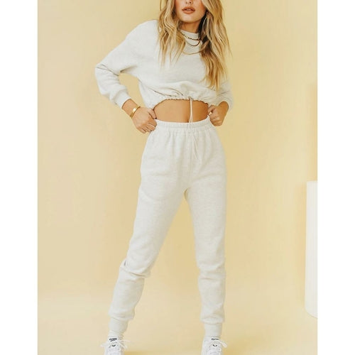 long sleeve crop top and long pants two-piece set