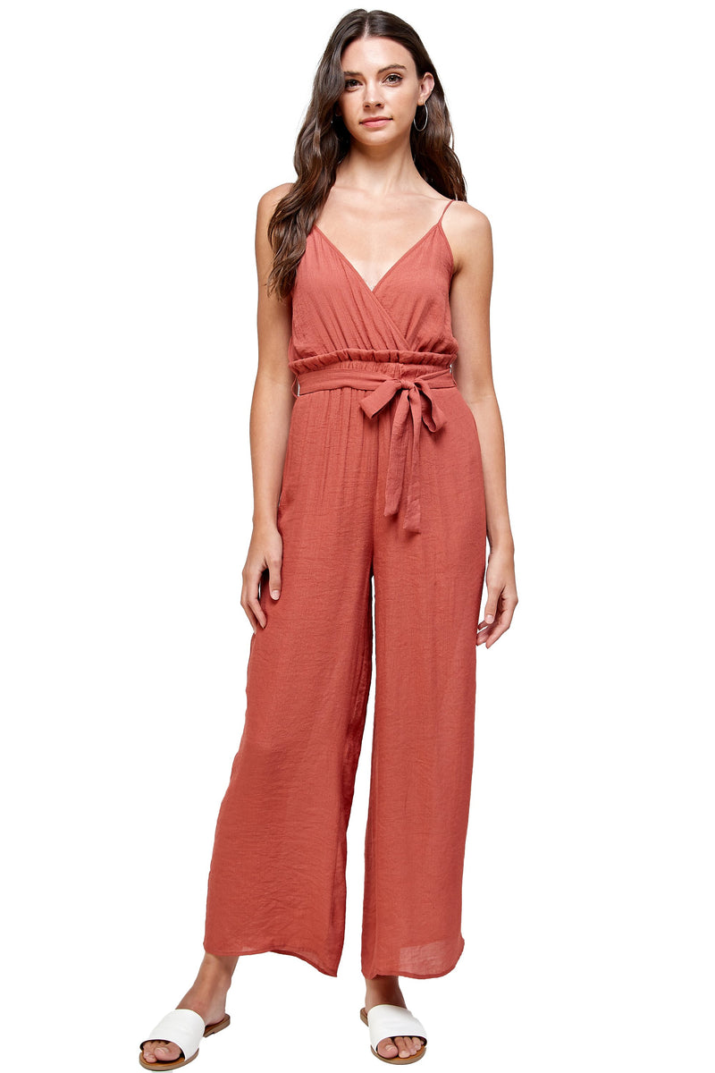 Red Solid JUMPSUIT V Neck With Straps