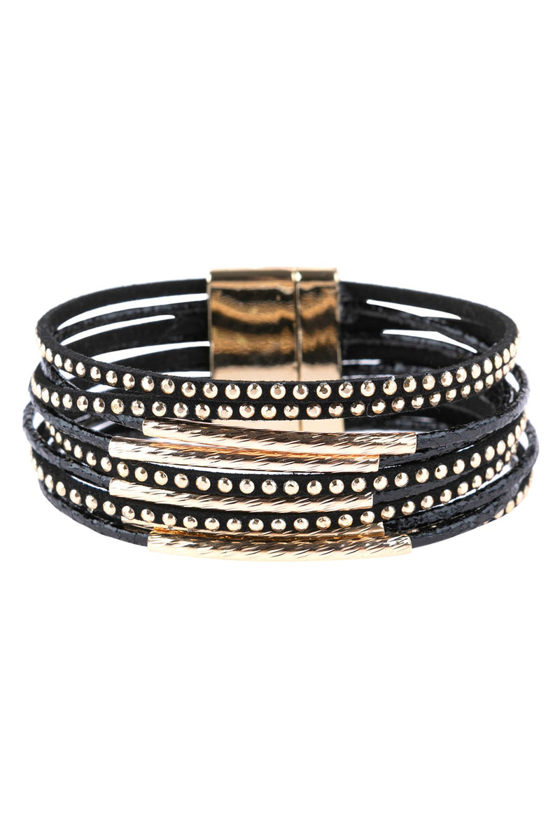 Hdb3067 - Multiline Leather Magnetic Bracelet