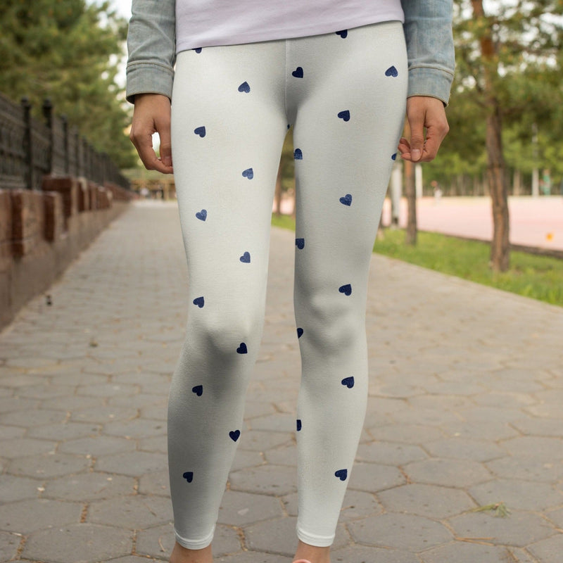 Tiny Hearts Printed White leggings, Capris and
