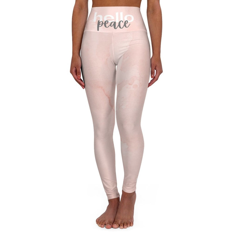 High Waisted Yoga Leggings, Peach Marble Style Fitness Pants