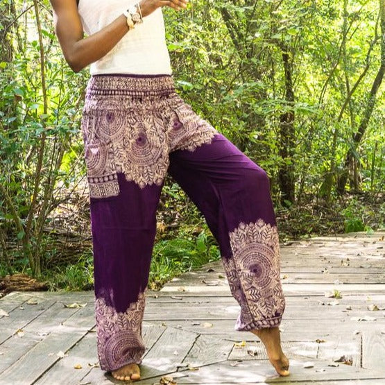 Purple FLORAL Women Boho Pants Hippie Pants Yoga Pants