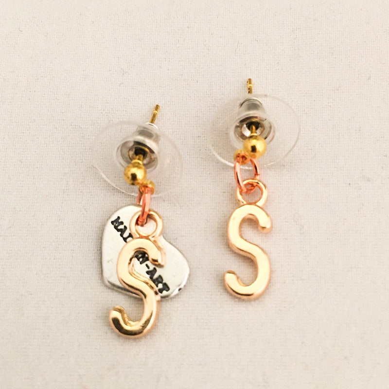 Initial Earrings Stud in 18kt Gold Plated Brass. Initial Earrings