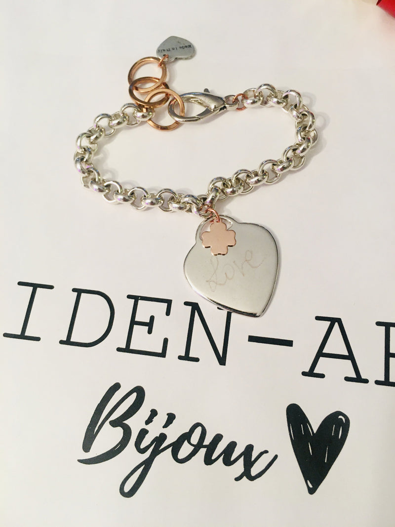 Engraved Personalized Silver Heart Bracelet, Custom Bracelet.