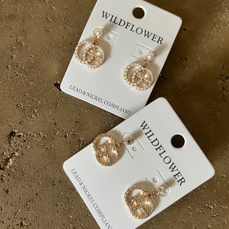 Rhinestone and pearl inspired dangle earrings