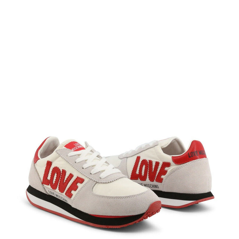White Red Suede Sneakers Love Moschino