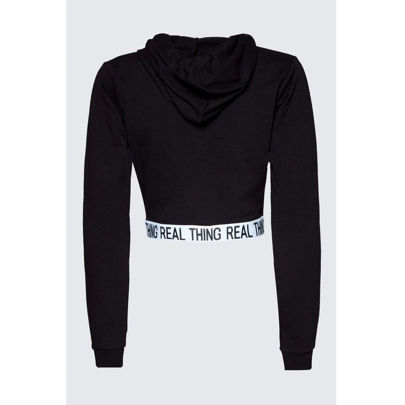 Mono black elastic hem cropped hoodie