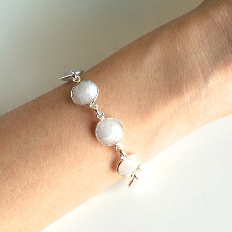 Sterling Silver wrapped Moonstones w/ Sterling Silver Clasp and Links