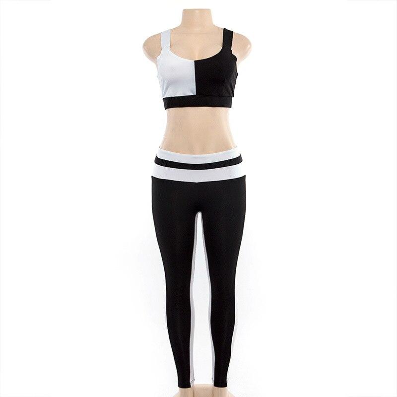 Patchwork Fitness Yoga Sportswear Set For Women Crop Top Leggings
