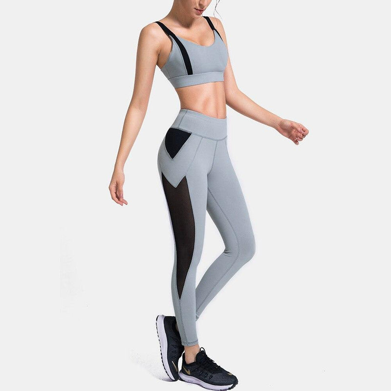 Patchwork Yoga Suit Gym Fitness Two Piece Set Bra Crop Top Leggings