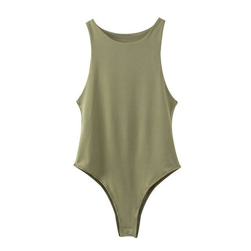 Solid O Neck Summer Sleeveless Bodysuit