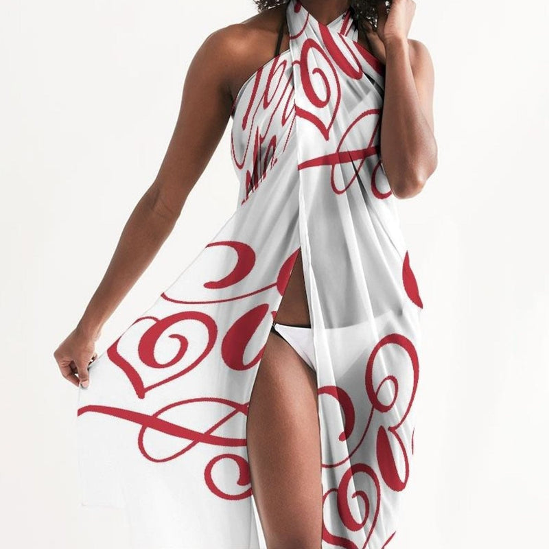 Uniquely You Sheer Sarong Swimsuit Cover Up Wrap / White and Red