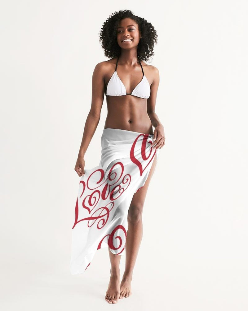 Uniquely You Sheer Sarong Swimsuit Cover Up Wrap / White and Red