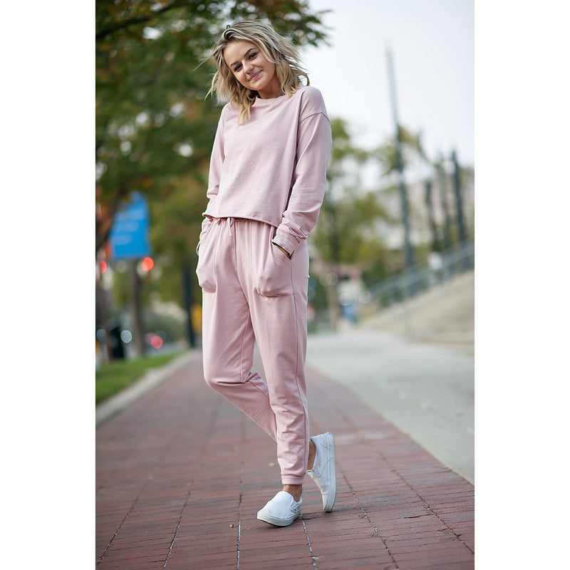 24/7 Two-piece sweatsuit set in Blush Pink