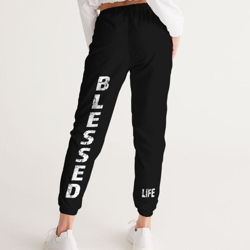 Athletic Pants, Blessed Graphic Text Black And White Track