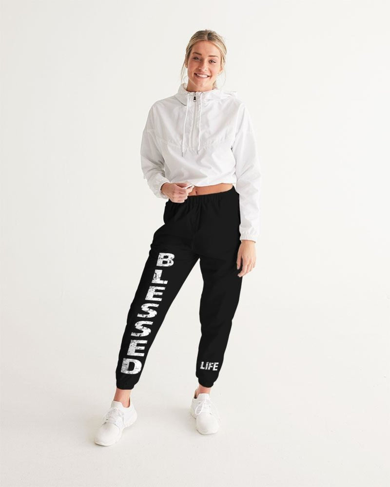 Athletic Pants, Blessed Graphic Text Black And White Track