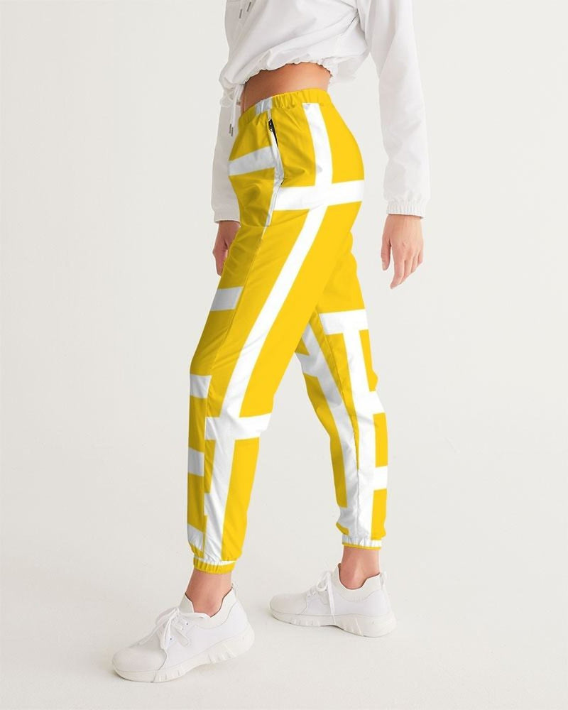 Athletics, Yellow And White Geometric Block Style Track Pants